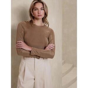 Banana Republic Gold Button Blouse Beige Satin Ribbed Top Small